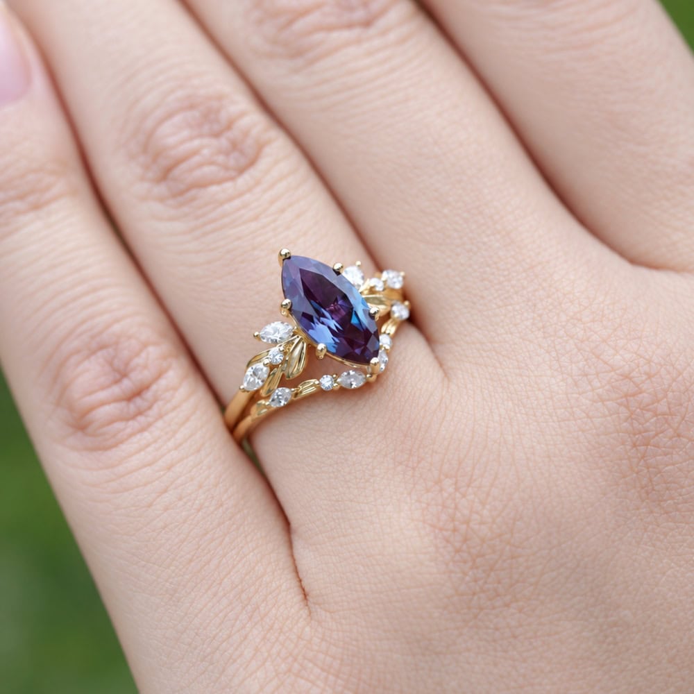 Botanical Marquise Cut Alexandrite Ring – Alyssa - Image 4