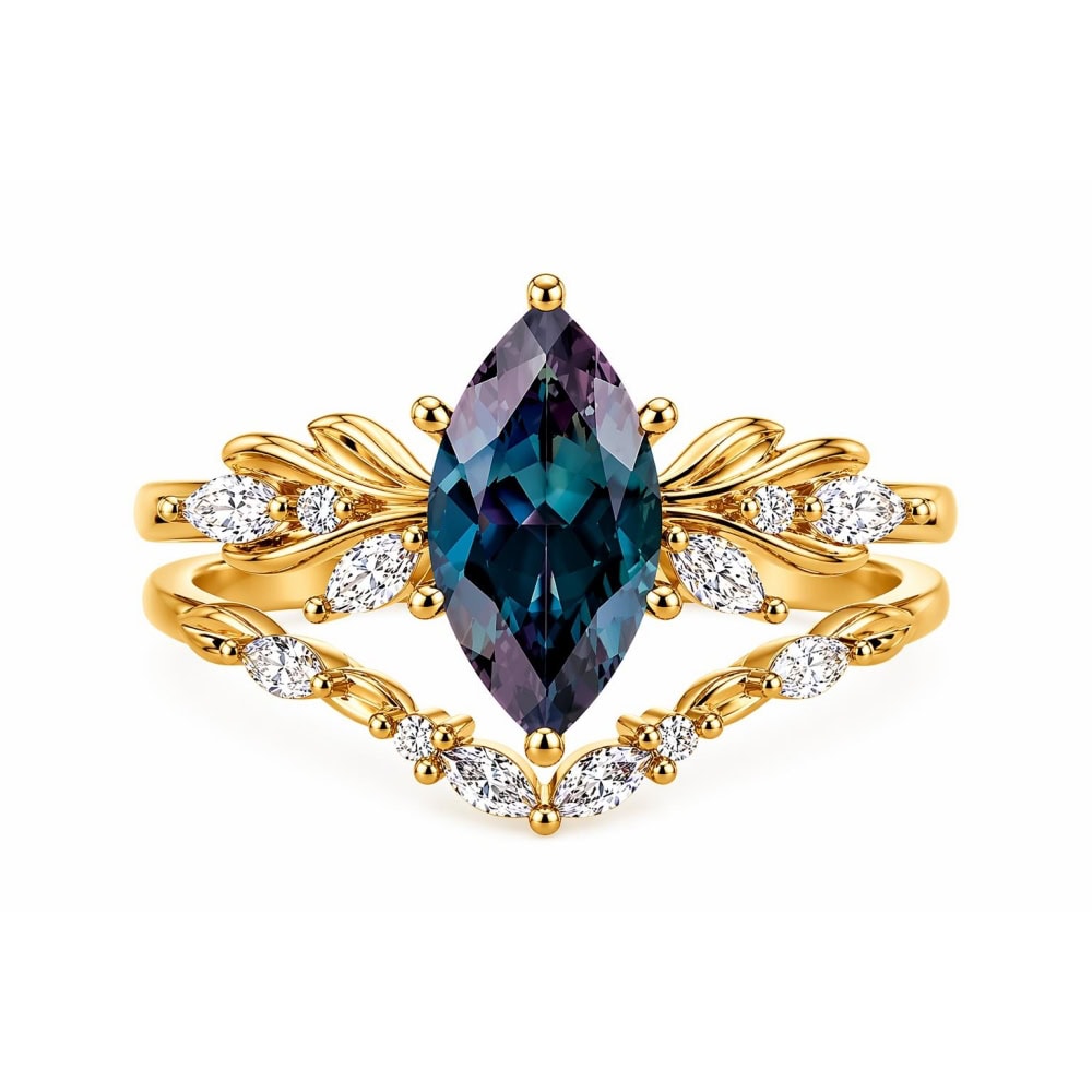 Botanical Marquise Cut Alexandrite Ring – Alyssa - Image 3