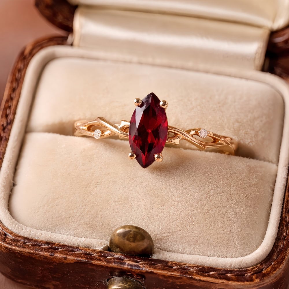 Twig Engagement Ring In Marquise Cut Garnet - Poppy - Image 2