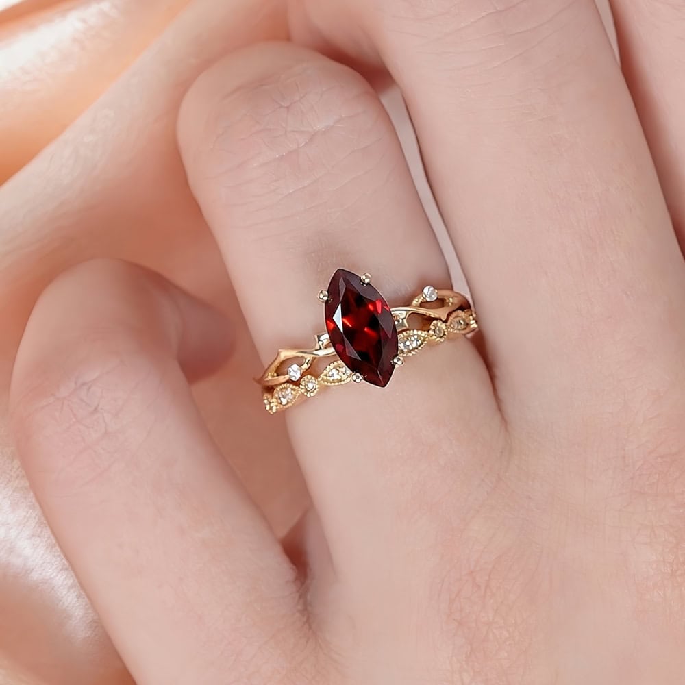 Twig Engagement Ring In Marquise Cut Garnet - Poppy - Image 3