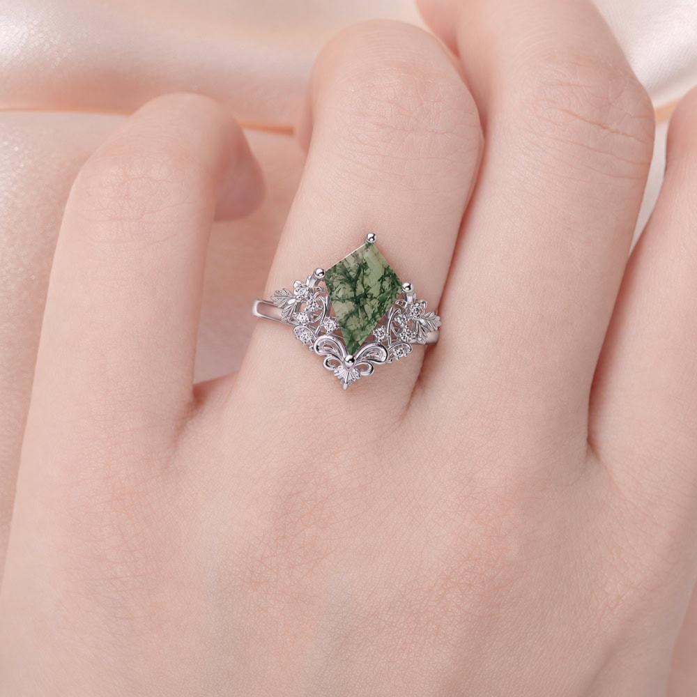 Secret Garden Ring in Kite Cut Moss Agate - Jasmine - Image 3