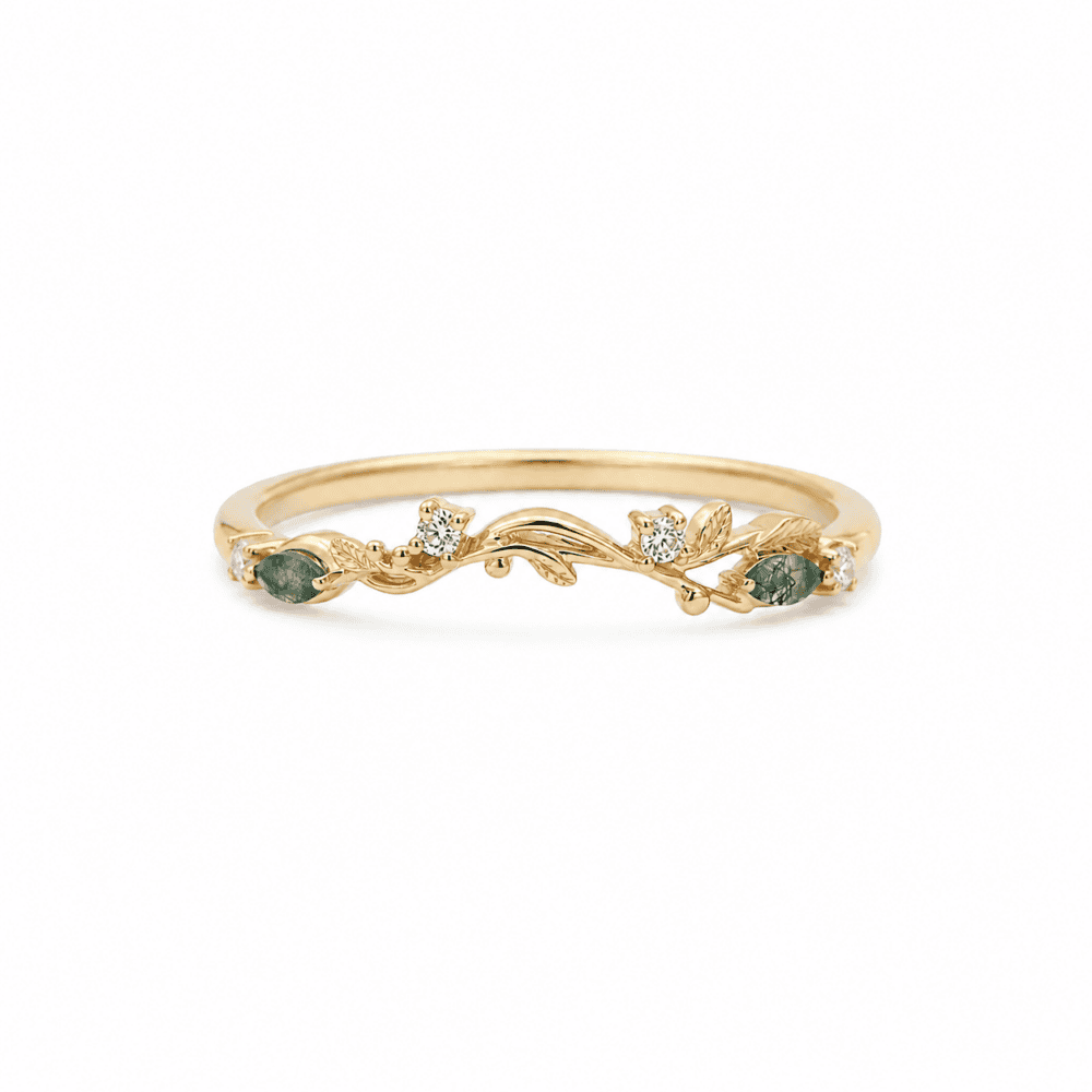 Leaf and Vine Curved Wedding Band - Chloe