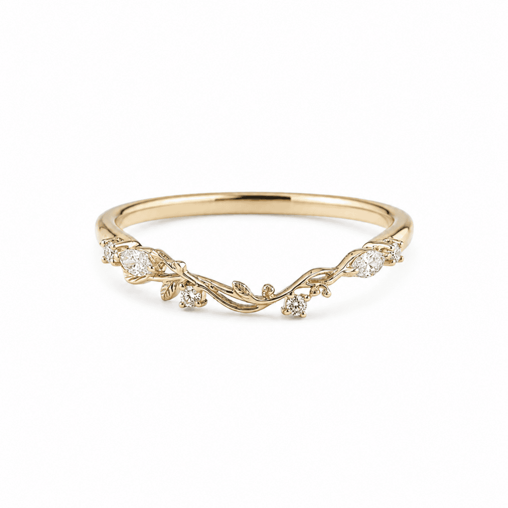 Leaf and Vine Curved Wedding Band - Chloe - Image 7