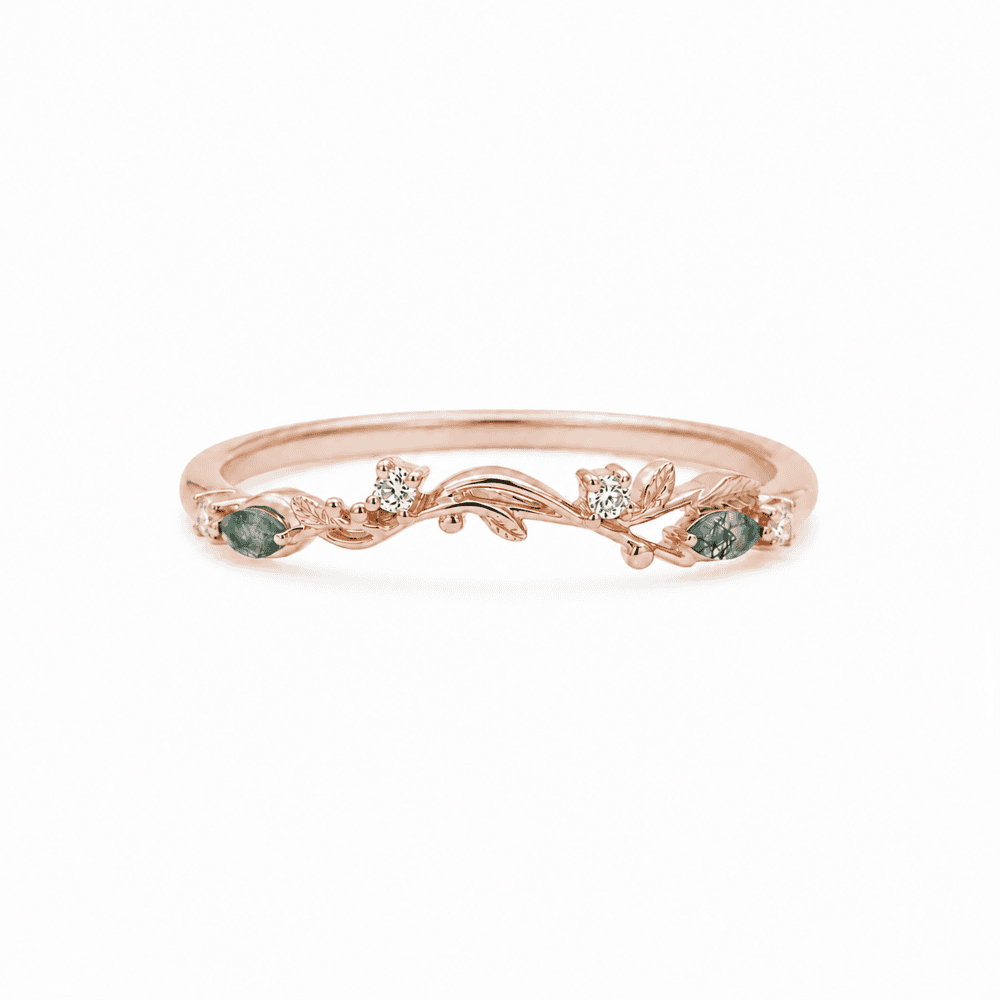 Leaf and Vine Curved Wedding Band - Chloe - Image 3
