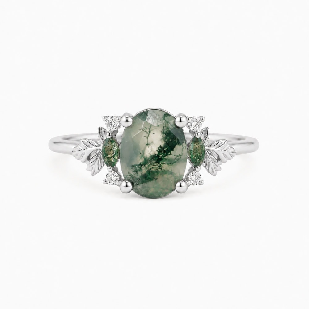 Secret Garden Ring in Oval Cut Moss Agate - Jasmine - Image 5
