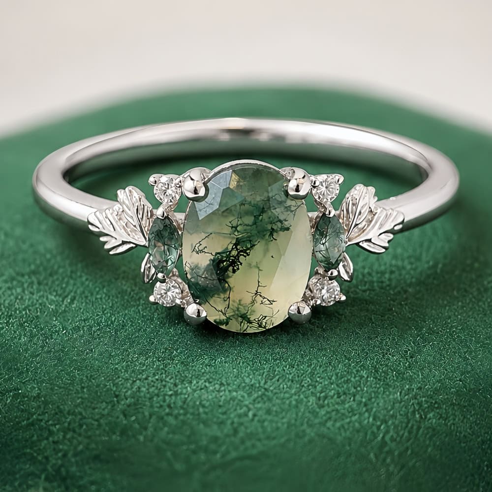 Secret Garden Ring in Oval Cut Moss Agate - Jasmine - Image 6