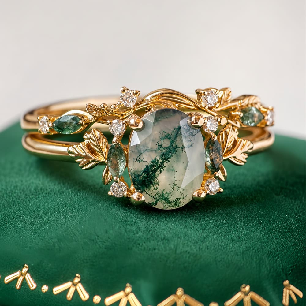 Secret Garden Ring in Oval Cut Moss Agate - Jasmine - Image 4