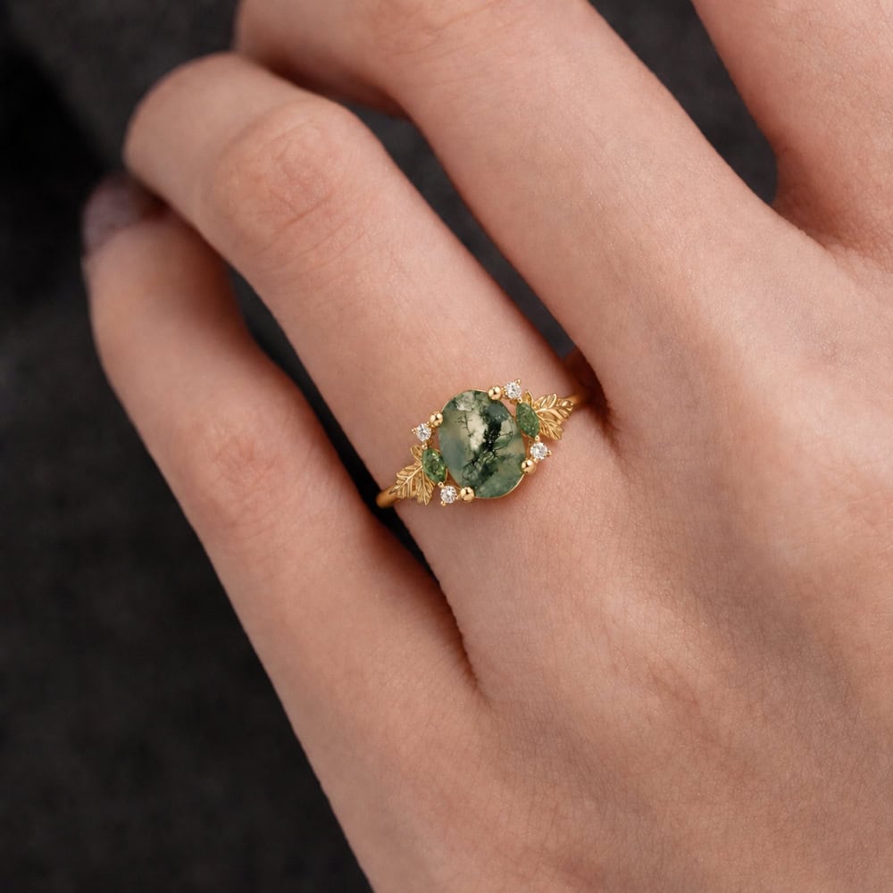 Secret Garden Ring in Oval Cut Moss Agate - Jasmine - Image 3