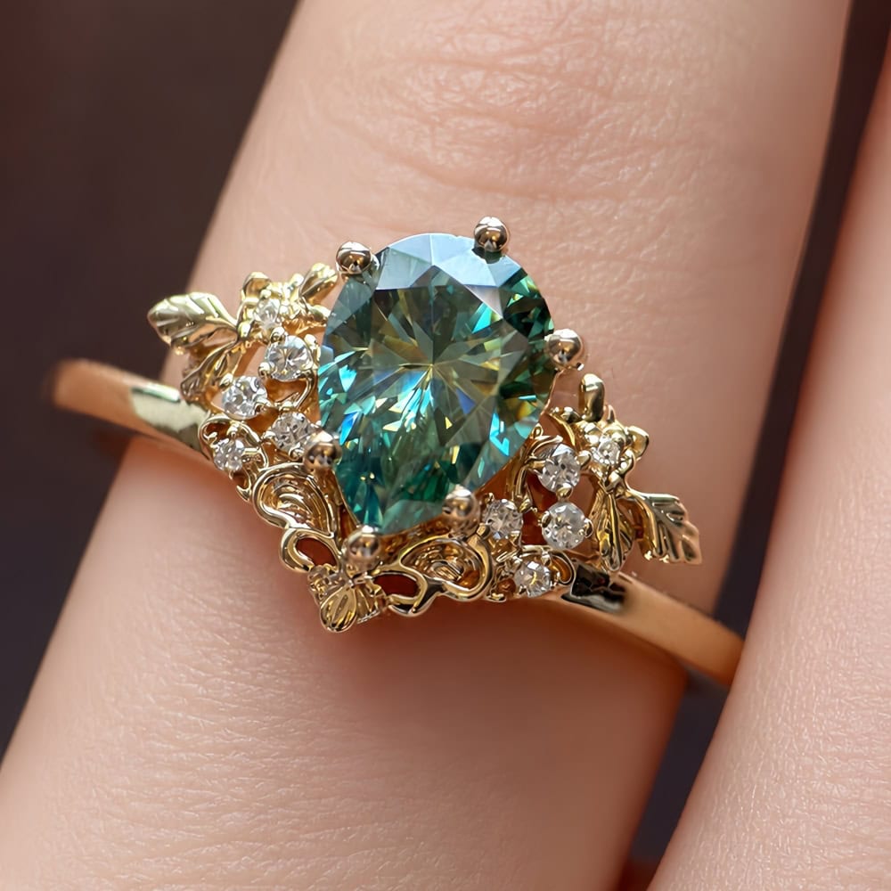 Secret Garden Ring in Pear Cut Moissanite - Jasmine - Image 3