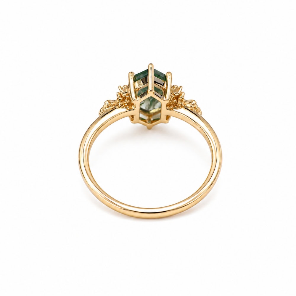 Secret Garden Ring in Hexagon Cut Moss Agate - Jasmine - Image 5