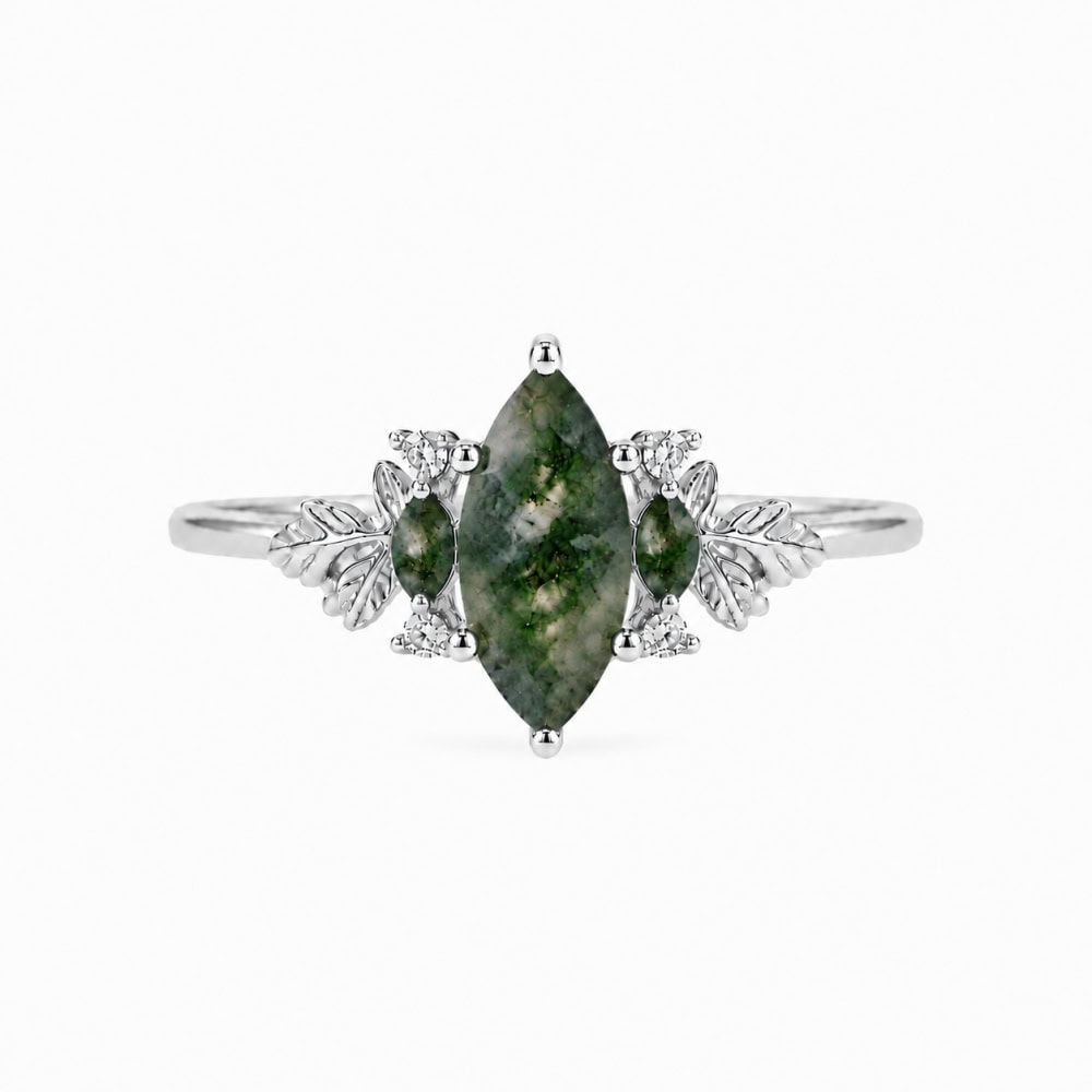 Secret Garden Ring in Marquise Cut Moss Agate - Jasmine - Image 3
