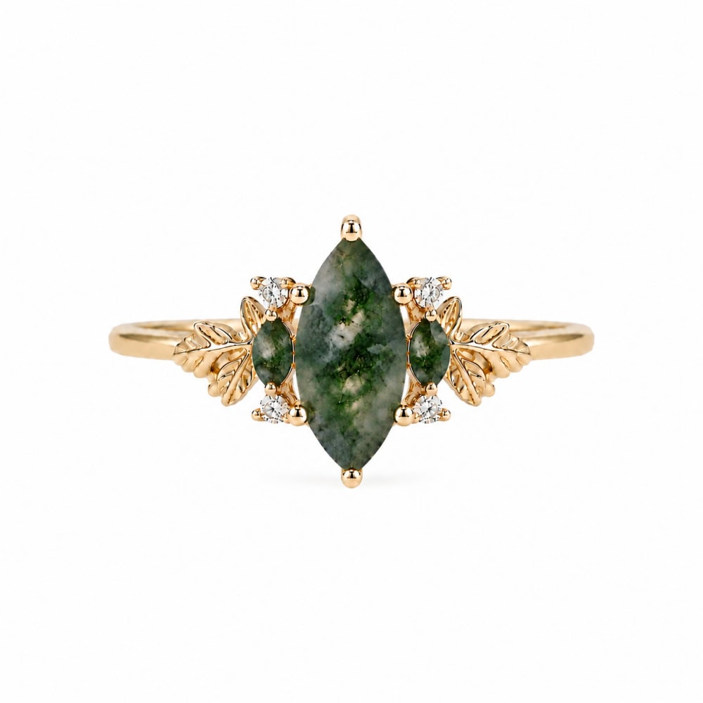 Secret Garden Ring in Marquise Cut Moss Agate - Jasmine