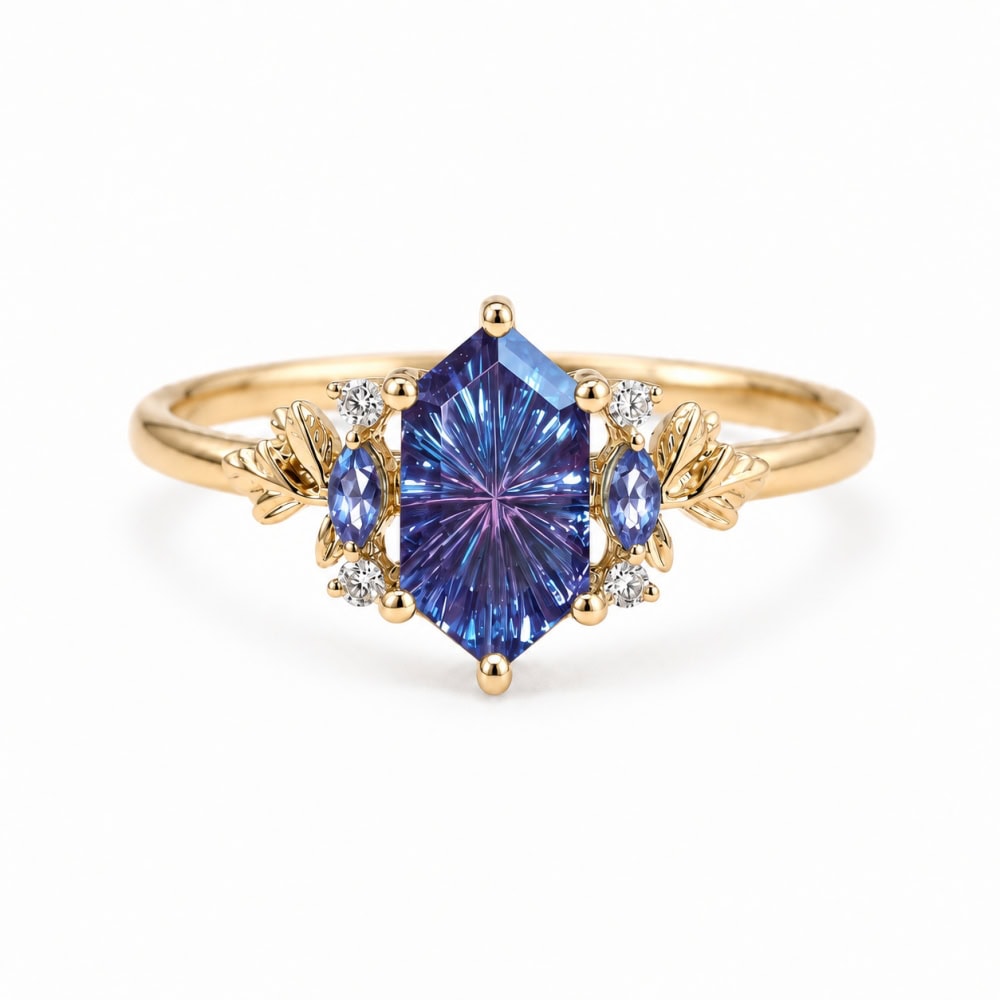 Secret Garden Ring in Hexagon Fantasy Cut Alexandrite - Jasmine