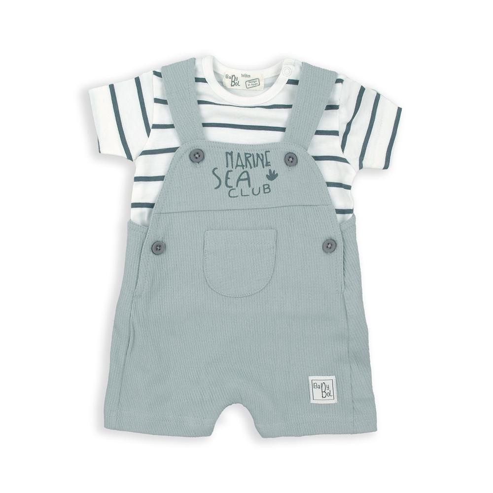 Peto algodn celeste  camiseta Rayas marine BABYBOL