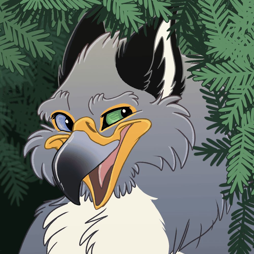 A gryphon character smiling wryly.