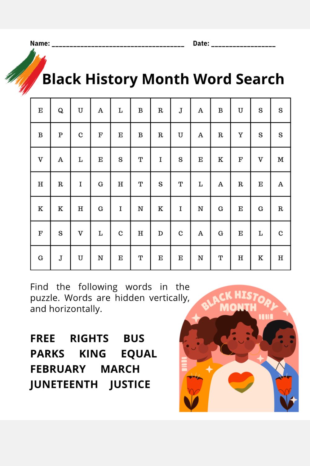 Easy Black History Month Words Search