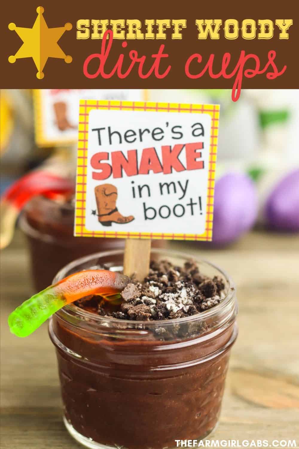 Hey howdy hey! Need some fun Toy Story Party Ideas? These Sheriff Woody Dirt Cups will be a big hit at your next birthday party. Check them out plus these other fun Toy Story Birthday Party ideas. #toystory #toystorypartyideas #toystorybirthdayparty #pixarparty #disneytips #dirtcups