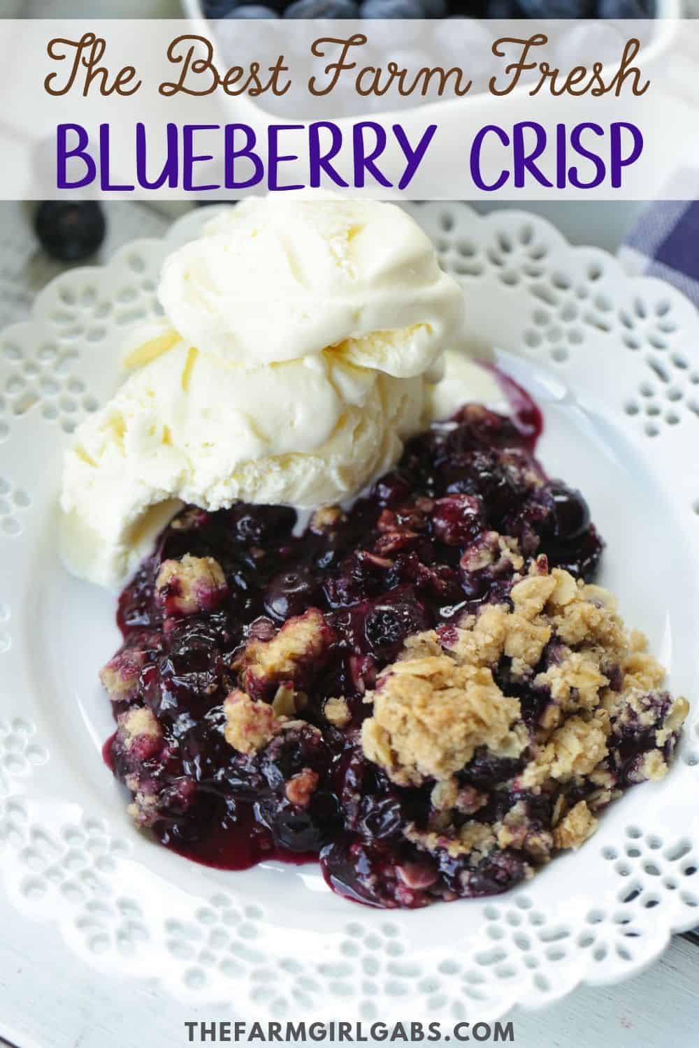 It's blueberry season! This easy blueberry crisp recipe it the perfect way to celebrate. This fruit crisp is a super simple summer dessert and perfect with a dollop of ice cream. #blueberrycrisp #blueberryrecipe #summerdessert