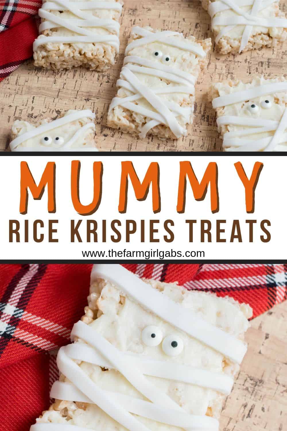 These Mummy Rice Krispies Treats are freakishly adorable. This spooky Halloween treat is perfect to make for the kids this Halloween. #halloweentreats #ricekrispiestreats #halloweensnack #mummytreat