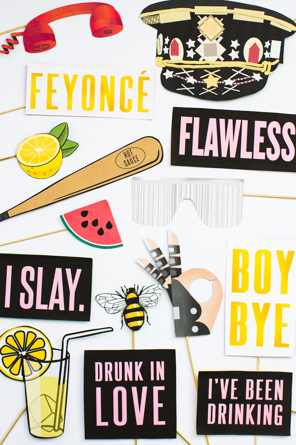 7 MODERN & UNIQUE PROP SETS TO MAKE YOUR PHOTO BOOTH THE COOLEST! - Beyoncé Beyonce Photo Booth Props Bachelorette Party Hen Party Bridal Shower Decor Decorations Accessories Feyonce Queen Bey