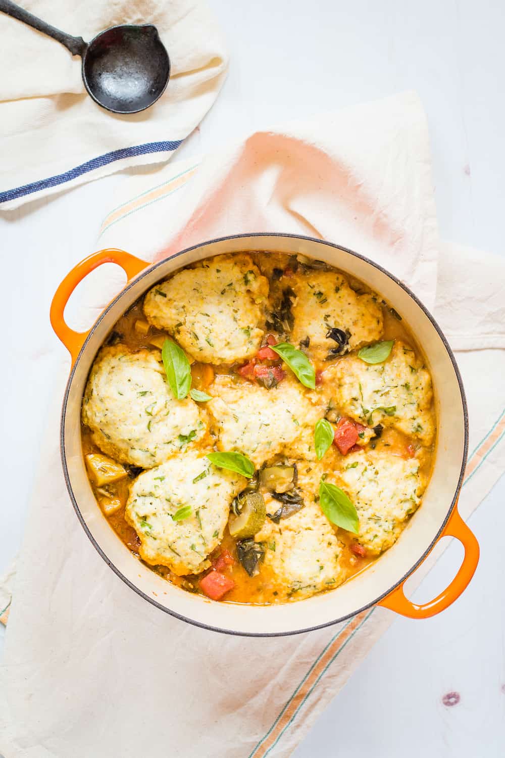 minestrone stew with polenta herb dumplings