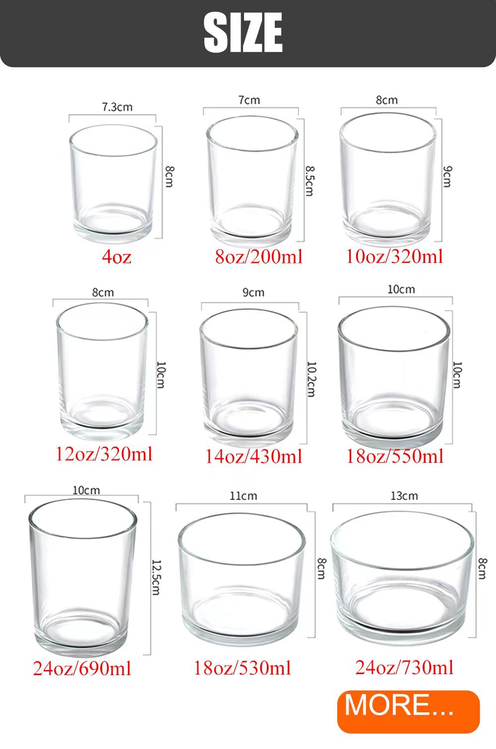 Custom candle jars wholesale-sizes