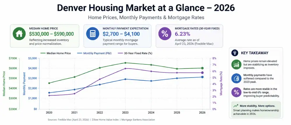 Denver home price and mortgage payment trends showing affordability changes over time