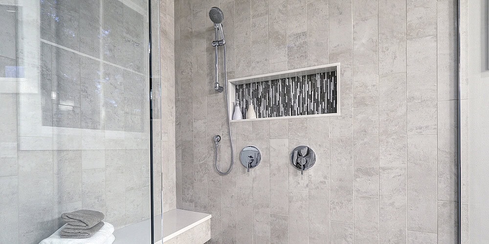 Accent Tile Insert in Modern Walk-In Shower
