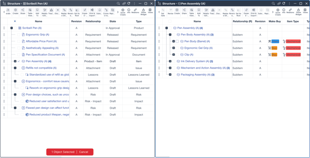 Widget-based interface with Nora's Product Management software