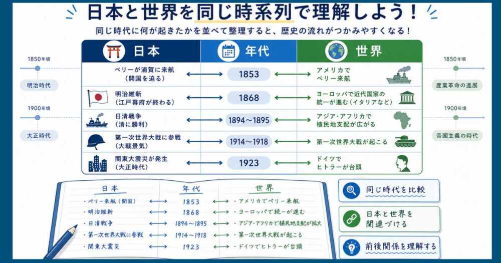 歴史総合の勉強法|教科書だけで足りる?ノート・ワークの使い方と前日対策 歴史総合の勉強法|教科書だけで足りる?ノート・ワークの使い方と前日対策
