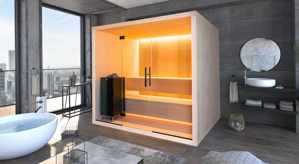 Selon les dimensions du sauna et de la pièce, un sauna peut très bien être installé dans une pièce à vivre d'une maison ou d'un appartement.