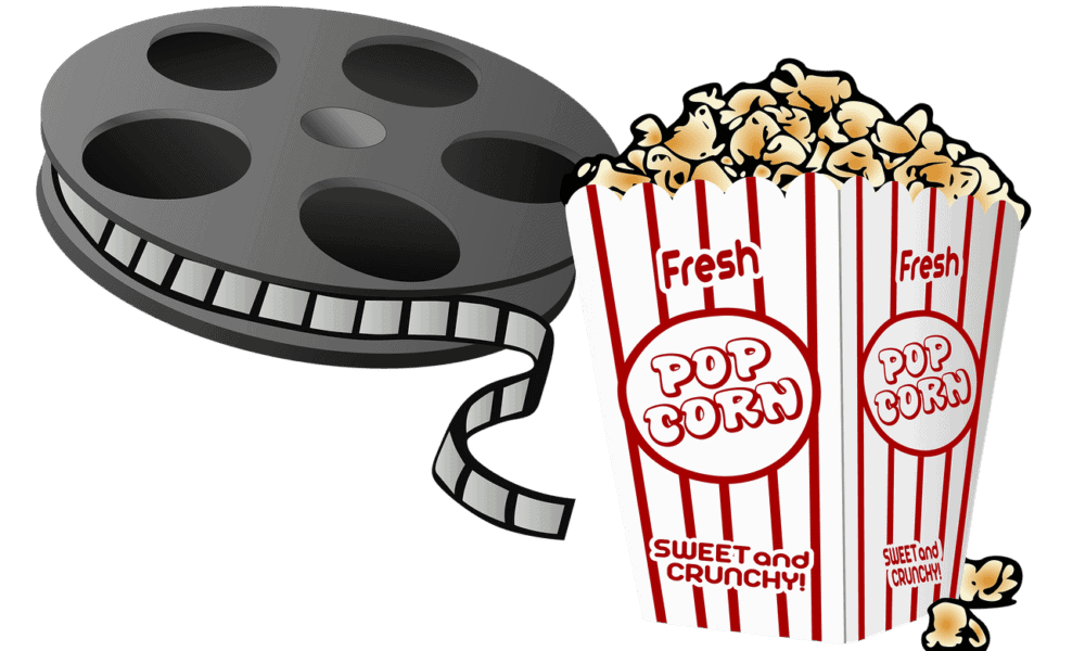 Film reel png sticker, popcorn