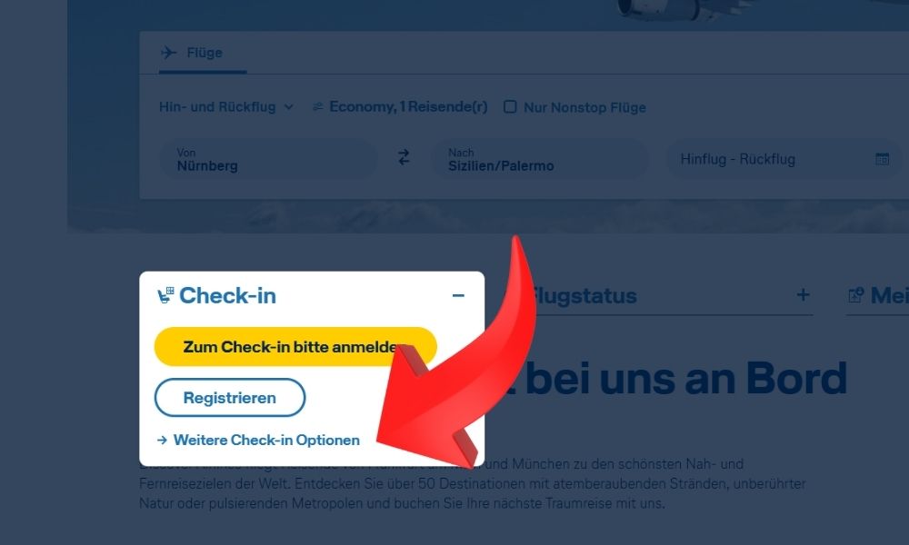 Klicke auf "Check-in" und dann auf "weitere Check-in Optionen"