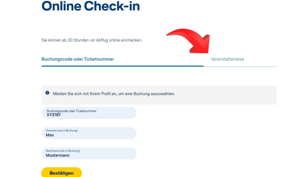 Für Check-in mit Veranstalterreise klicken Sie hier