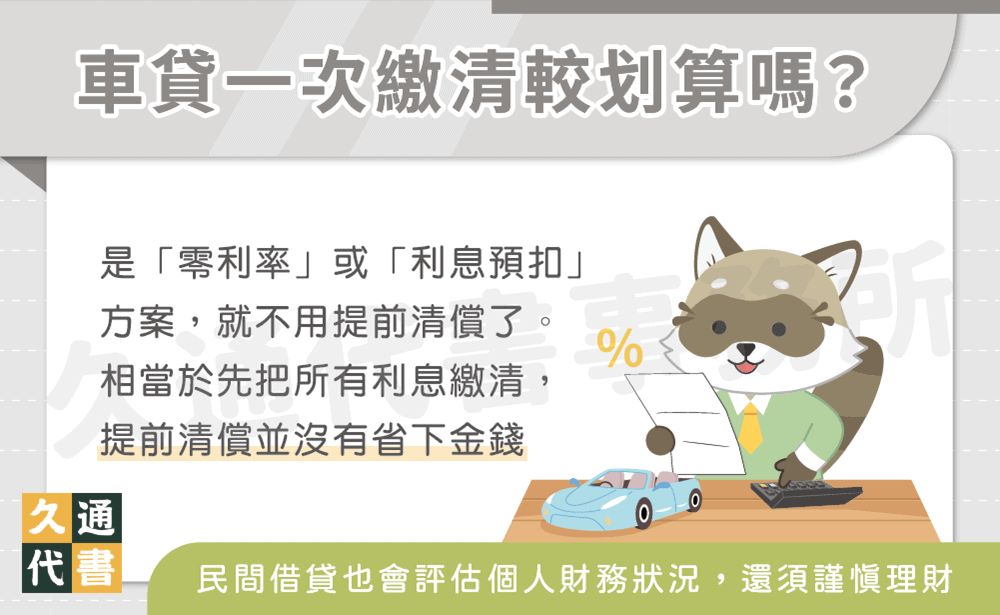 車貸一次繳清較划算嗎〖久通代書〗