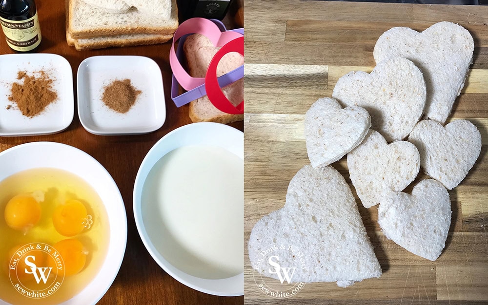 how to make the Valentine's French Toast, ingredients laid out ready