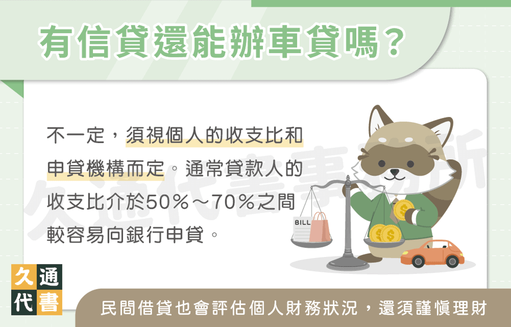 有信貸還能辦車貸嗎〖久通代書〗