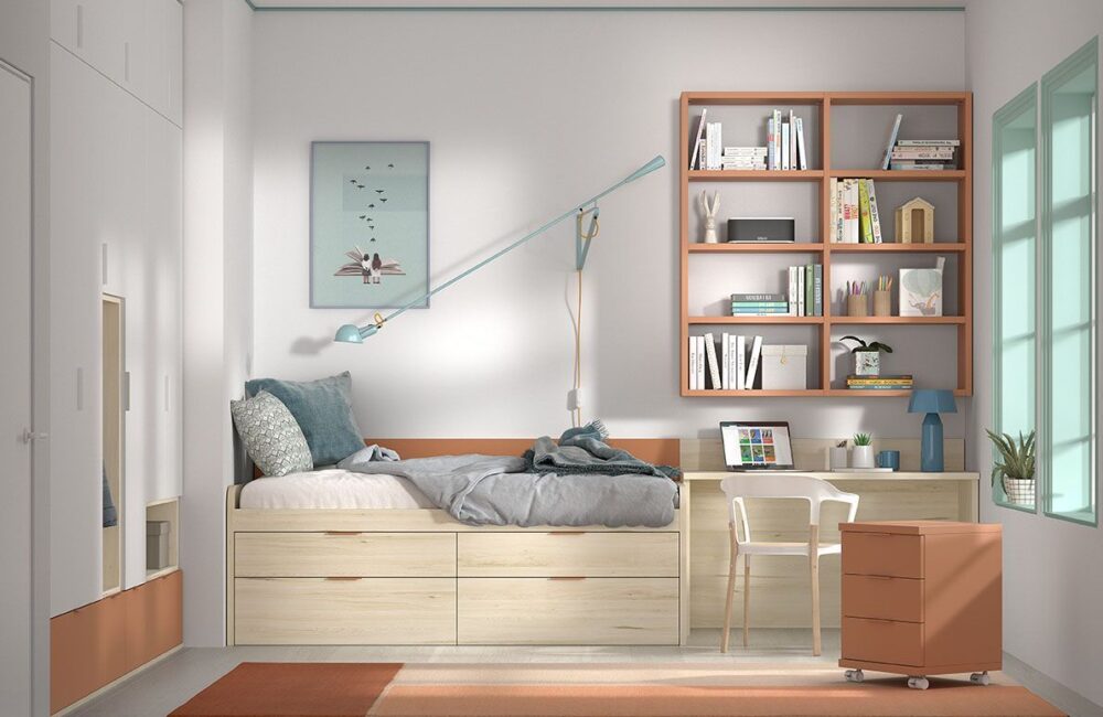 Diseño de dormitorio Juvenil naranja