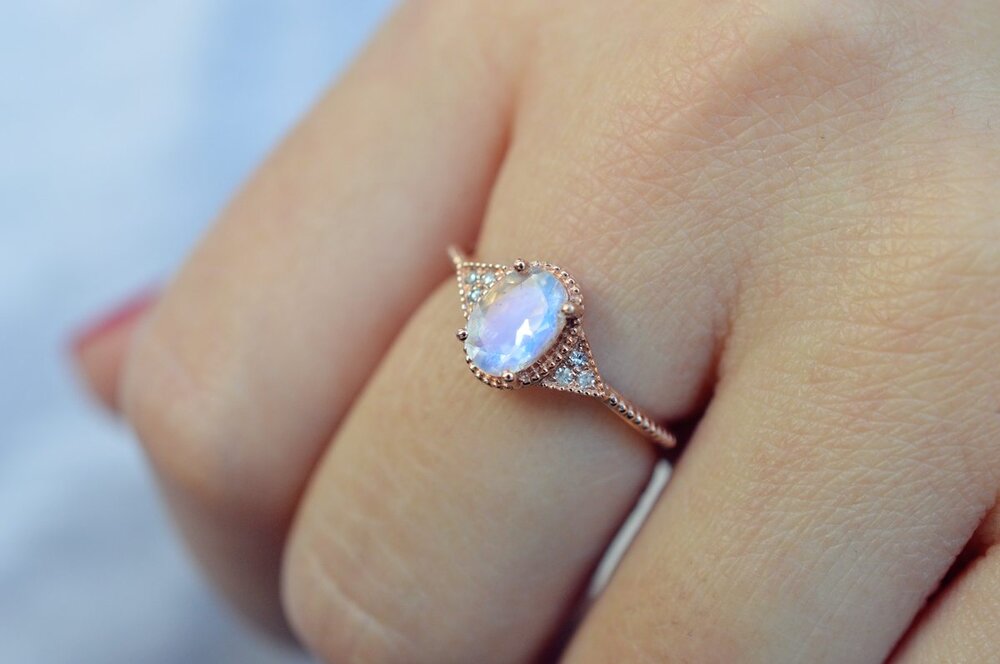 Blue Moonstone Diamond Ring - Valeria - Image 3