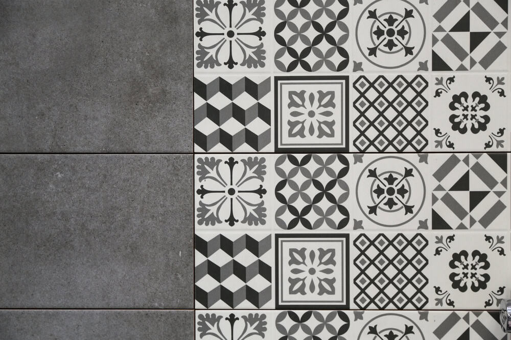 grey statement tiles for bathroom