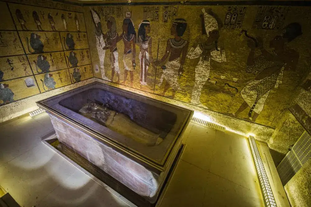 Royal funerary display inside an Egyptian museum gallery