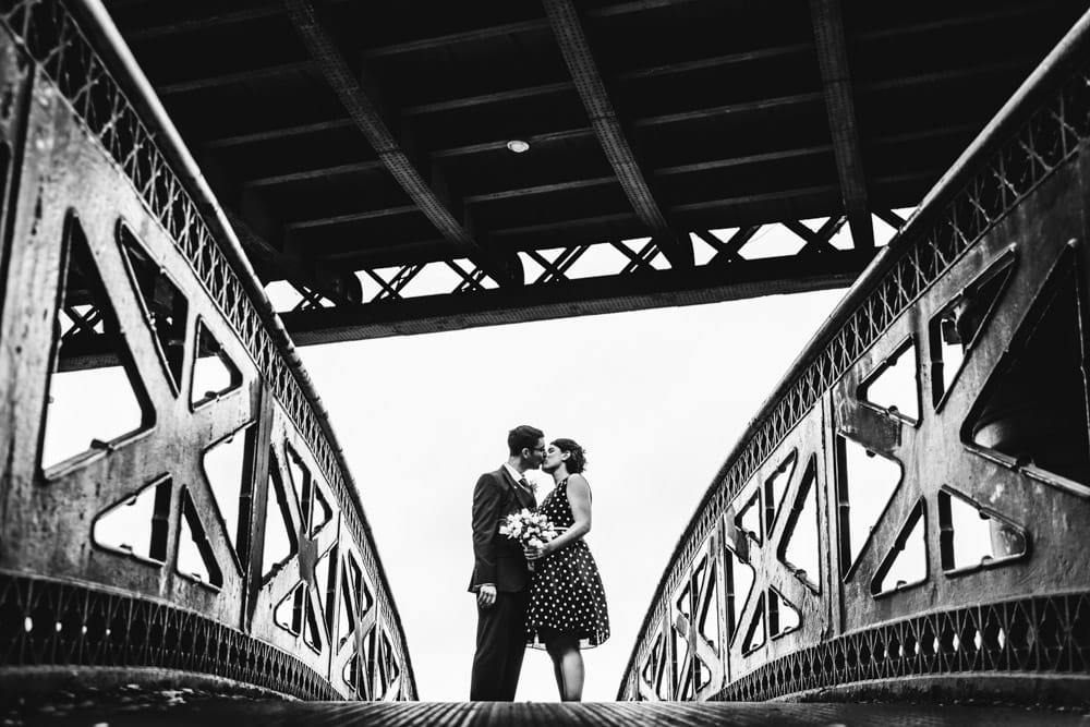 castlefield bride and groom on the bridge