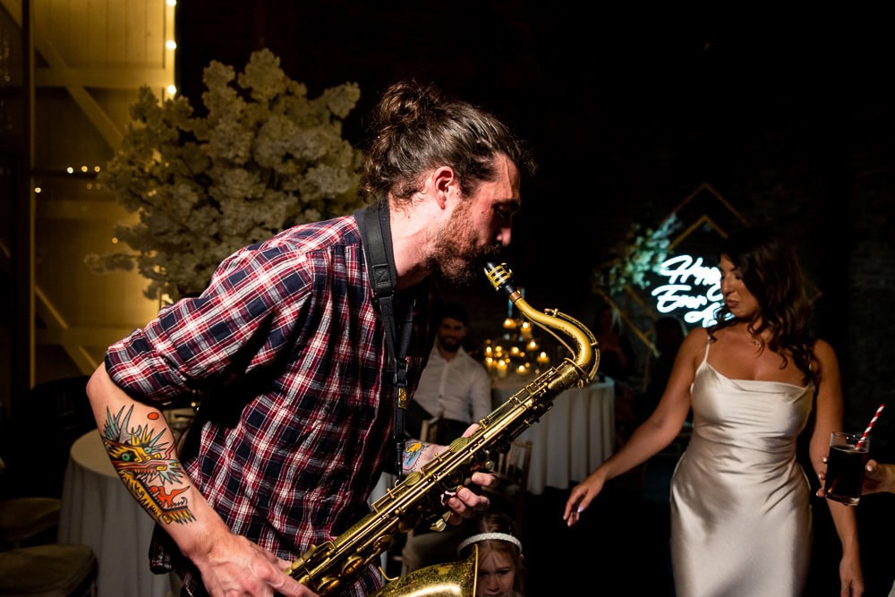 evening wedding reception at the barn at morley