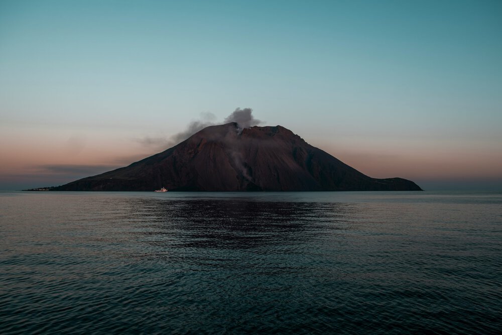 Stromboli volcano at dusk in the Aeolian Islands