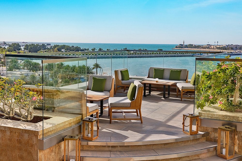 Panoramic rooftop shisha lounge at The St. Regis Abu Dhabi.