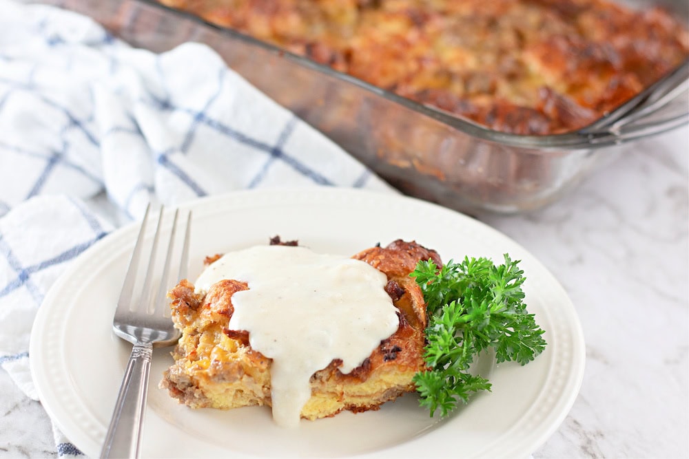 Try this Overnight Croissant Breakfast Casserole Recipe! This breakfast bake is kinda like a sausage breakfast casserole.