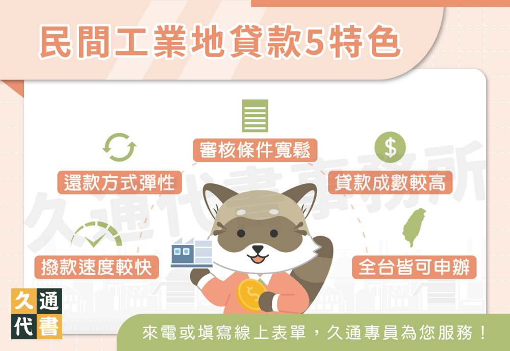 民間工業地貸款5特色〖久通代書〗