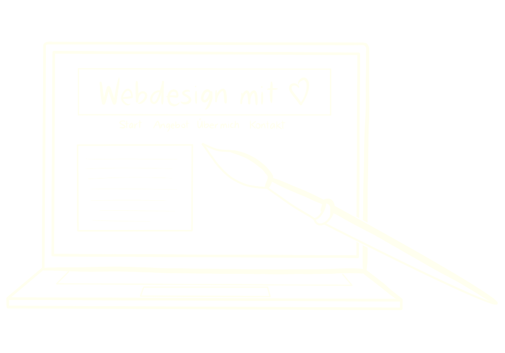 uniquewebdesigns - Illustration eines Laptops mit einem großen Pinsel und der Aufschrift „Webdesign mit Herz“