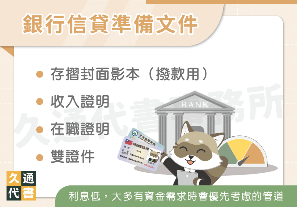 銀行信貸準備文件〖久通代書〗