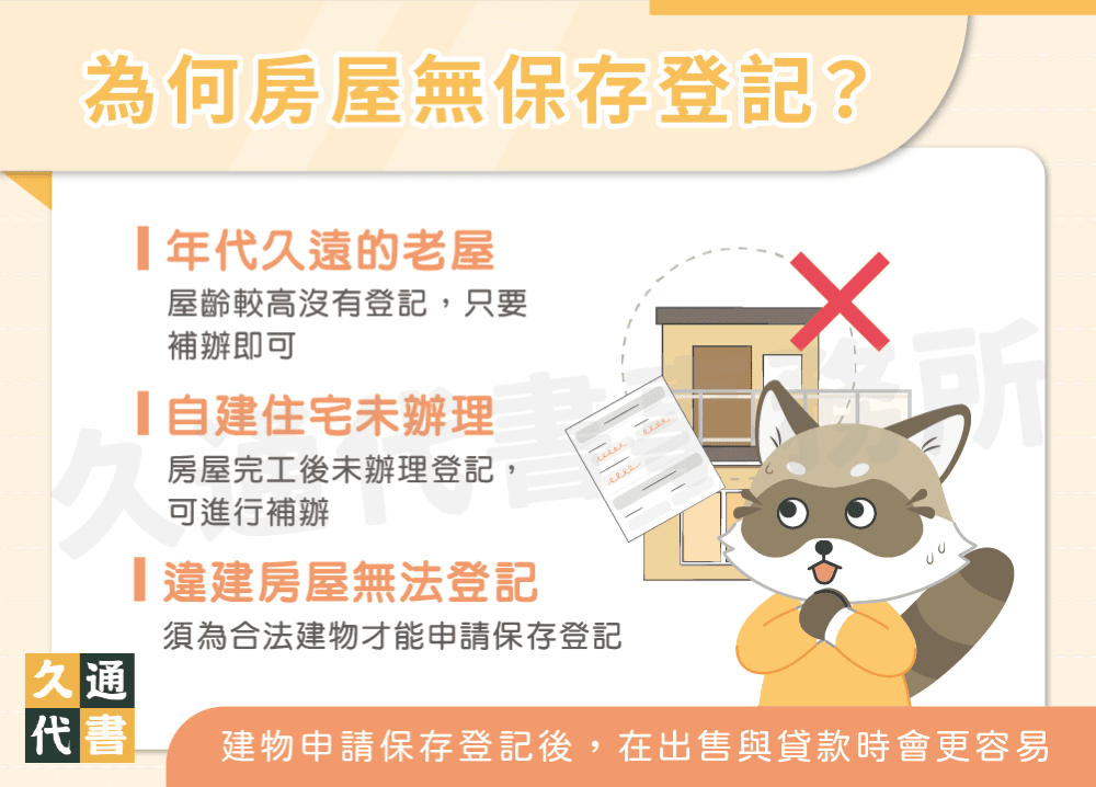 為何房屋無保存登記〖久通代書〗